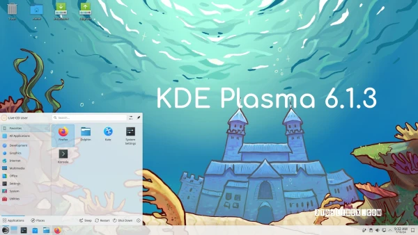 Screenshot of the KDE Plasma 6.1.3 desktop environment showing the applications menu.