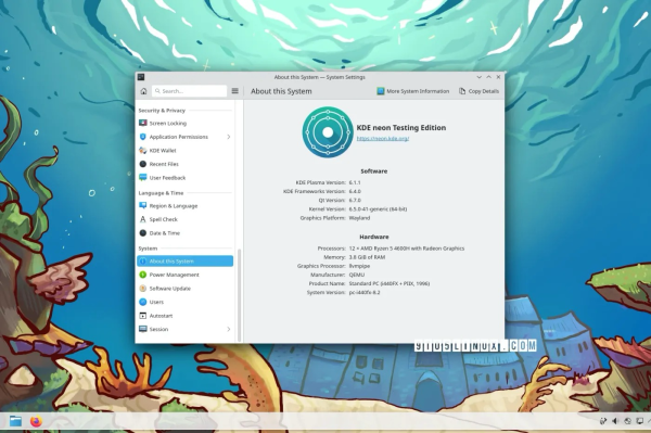 Screenshot of KDE neon with the KDE Plasma 6.1.1 desktop environment showing the System Settings app.