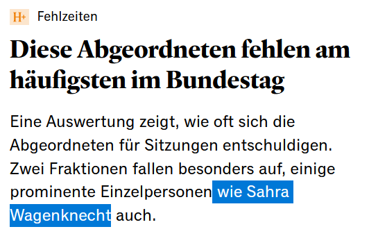 Diese Abgeordneten fehlen am häufigsten im Bundestag
Eine Auswertung zeigt, wie oft sich die Abgeordneten für Sitzungen entschuldigen. Zwei Fraktionen fallen besonders auf, einige prominente Einzelpersonen wie Sahra Wagenknecht auch.
