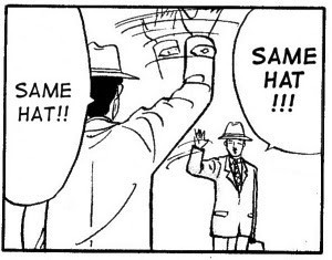 "Same hat!" Meme. Two men in suits with the same hat wave to each other and exclaim "same hat!!"