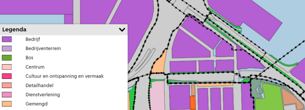 Zoning map for Amsterdam near Isolatorweg showing the zoning as "bedrijf". 