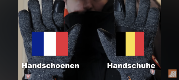 Video screenshot showing the French flag for the Netherlands and the Belgian flag for Germany.