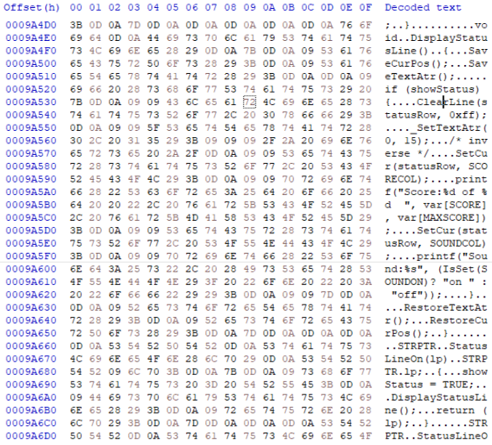 Raw sector data showing some C source code.