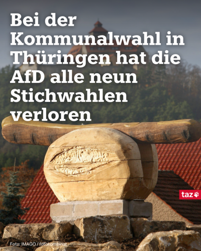 Bei der Kommunalwahl in Thüringen hat die AfD alle neun Stichwahlen verloren. Dazu ein Foto einer Statue der Thüringer Rostbratwurst.
