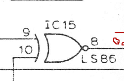 A logic gate, part of IC15, with the symbol for an exclusive NOR.
