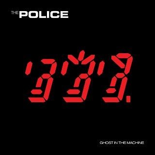 Album cover for Ghost in the Machine by The Police, which is a pseudo 7 segment display meant to look like the three band members.