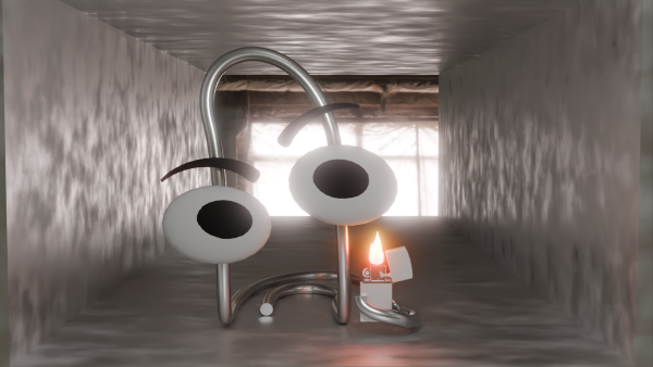 clippy in a ventilation duct holding an open Zippo style lighter

made in blender #b3d