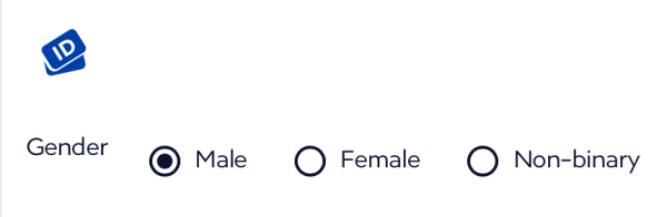 Gender radio buttons: Male, Female, Non-Binary.