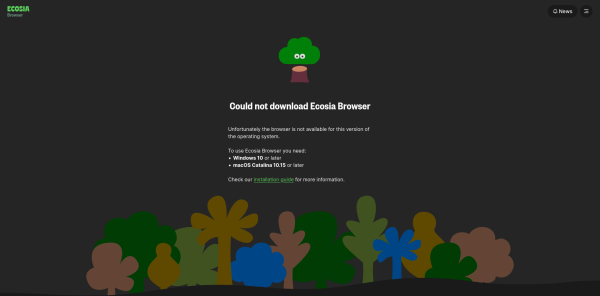 Screenshot Ecosia-Browser von heute