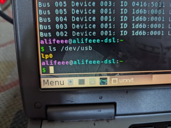 picture of computer screen, showing terminal. text is:

"ls /dev/usb
lp0"