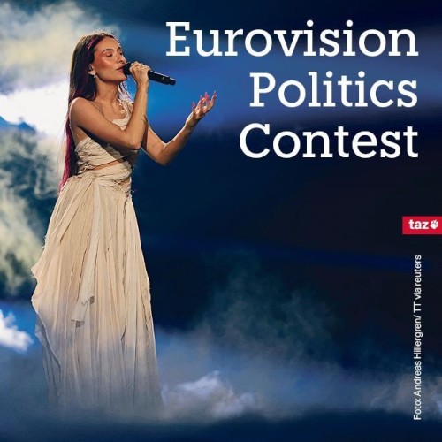 Zu sehen ist die israelische Kandidatin, Eden Golan, bei ihrem Auftritt auf dem ESC. Darüber steht: Eurovision Politics Contest