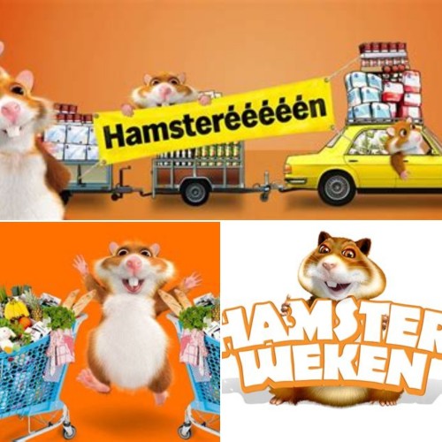 Verschiedene Abbildungen von den Hamstern von Albert Heijn, der regelmäßig "Hamster Wochen" hat.